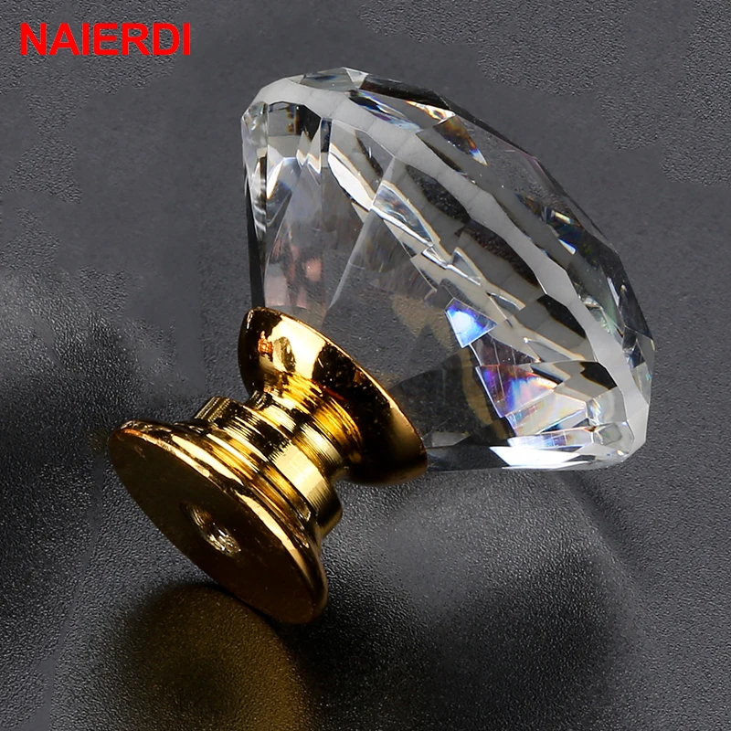 NAIERDI 20-40mm broušené sklo ovládat diamant sklo knoflíky kredenc šuplík dřít kuchyň skříň dveře šatník madla hardware