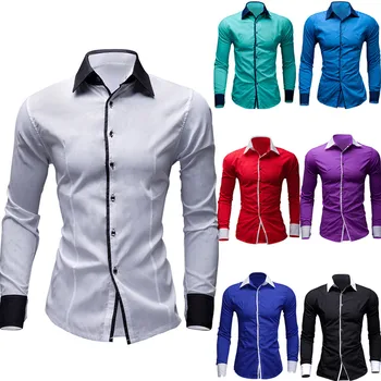 

Men Tops Mens Casual Pure Color Long Sleeve Shirt Business Slim Fit Shirt Printed Blouse