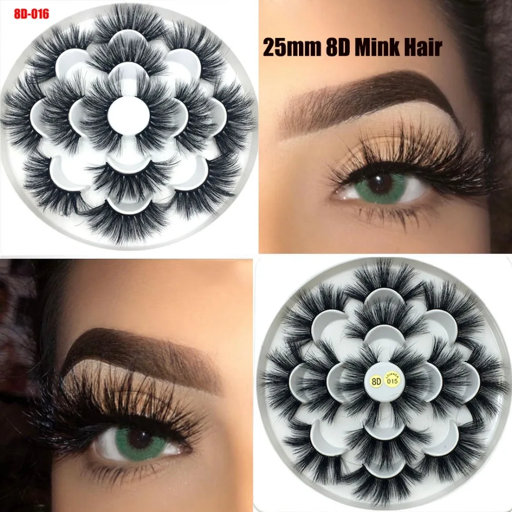 

1/7Pairs Hot Dramtic 25mm natural Long Wispies Fluffy Handmade 8D Mink Hair fake False Eyelashes Extension beauty Makeup Tools
