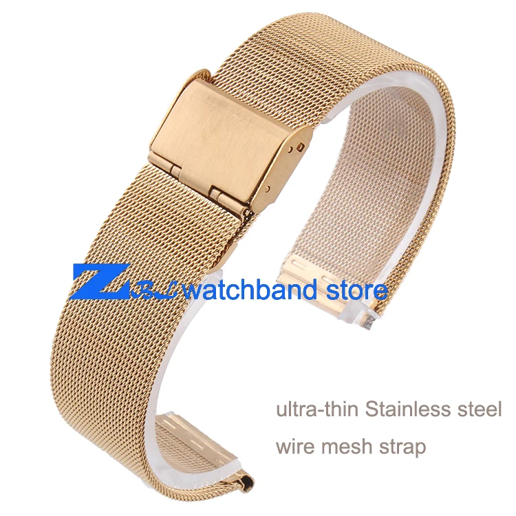 Buy ultra thin Gold Stainless steel Watchband Mesh