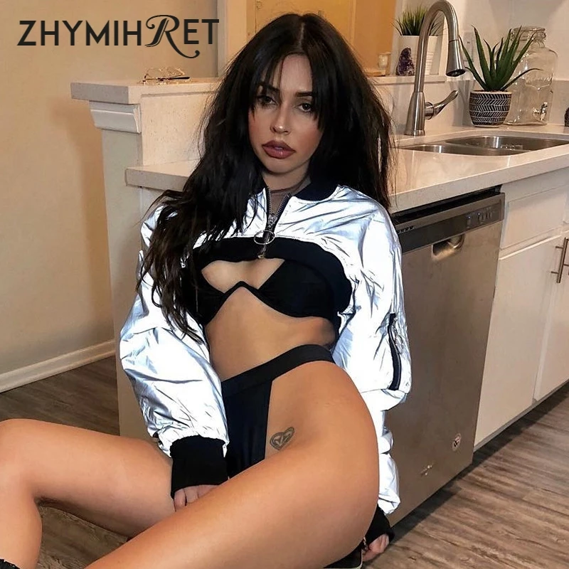 Женская Светоотражающая куртка ZHYMIHRET уличная куртка-бомбер в стиле хип-хоп с