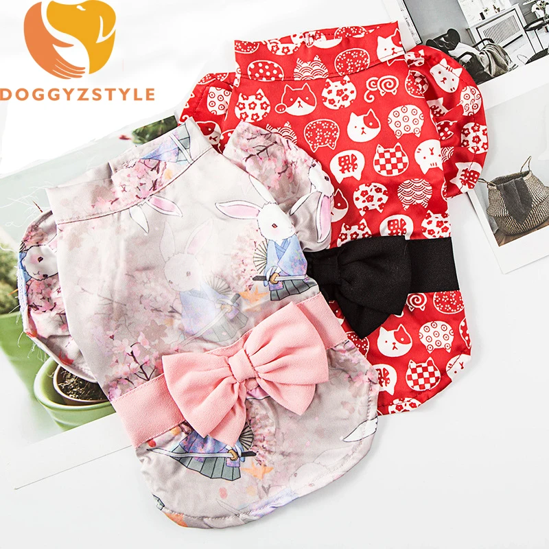 

Fashion Floral Pattern Thin Dress Big Bow Dog Ruffled Sleeve Puppy Dress Summer Pet Clothes DOGGYZSTYLE