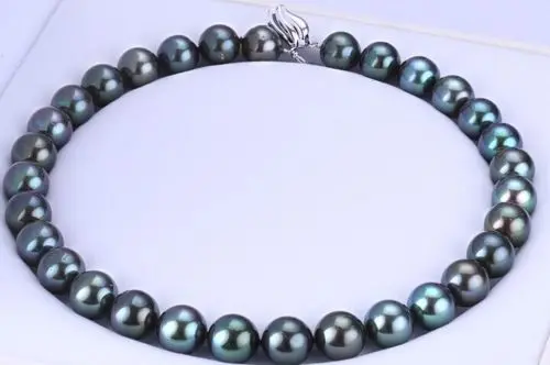 

FREE SHIPPING HOT sell new Style >>>> stunning round 11-12mm Tahitian peacock green pearl necklace 18" 925silver