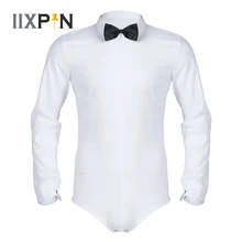 IIXPIN мужской латинский современный танец рубашка с бабочкой комбинезон рубашка сексуальные мужские костюмы для лирических танцев с длинным рукавом на молнии цельная рубашка