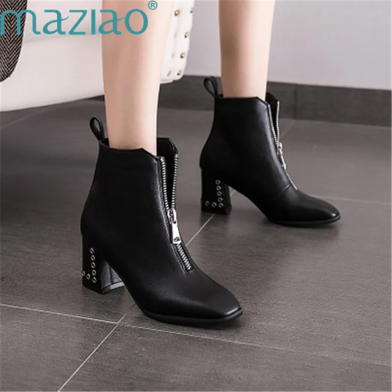 

winter boots women square head metal waterproof platforme warm non-slip ankle boots for women autumn winter MAZIAO
