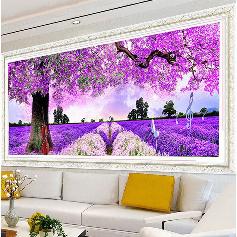 

The New AB Colorful Diamond Embroidery,Lavender, Purple Sakura Tree, Romantic Landscape Diamond Painting Cross Stitch,diy Mosaic