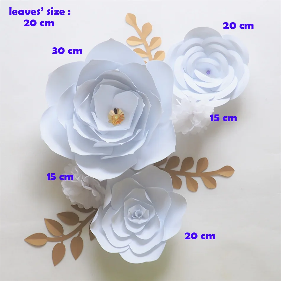 

Giant Paper Flowers Backdrop Artificial Handmade Crepe Paper Flower 5PCS+Leaves 3PCS For Wedding & Party Deco Home Decoration