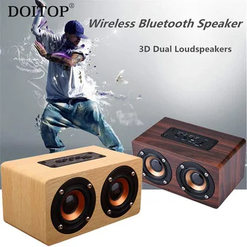 DOITOP Wooden Bluetooth HIFI Wireless Subwoofer Speaker 3D Stereo Dual Loudspeakers Surround Speaker Support TF Long Playtime