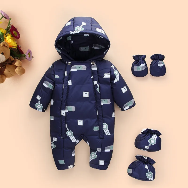 

2018 Winter baby girls boys down thick rompers children clothes kids 90%White duck down jacket jumpsuits newborn overalls 0-3Y