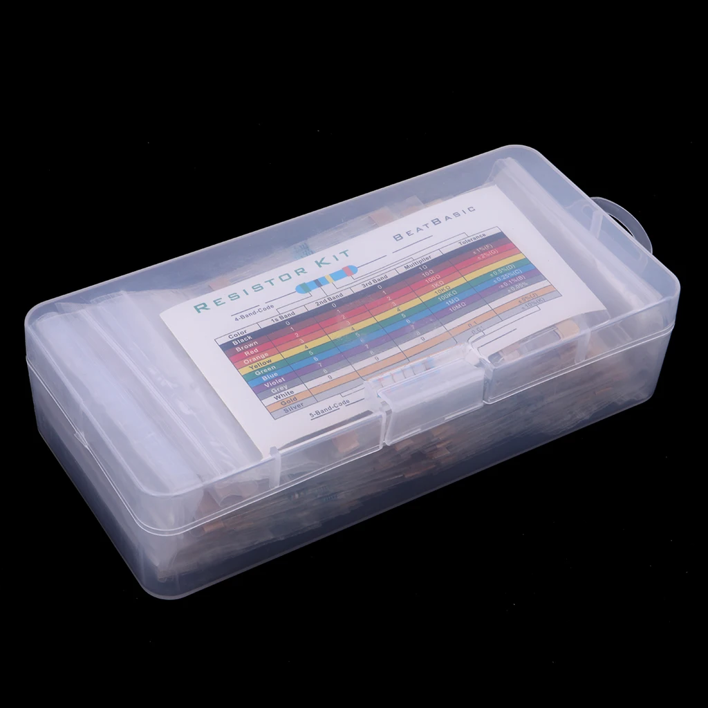 

Resistor Assortment Kit - 1140x Assorted Resistors from 0 Ohm to 1M Ohm in a Box- Metal Film Resistors(38 Values)