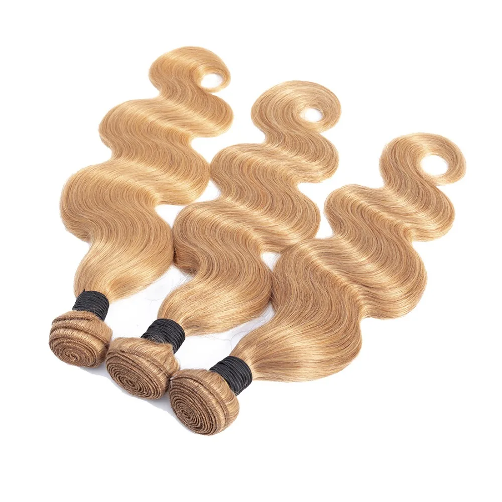 

Honey Blonde Bundles Indian Body Wave Human Hair Extension 3 Pcs #27 Piaoyi Remy Hair Bundles Can Be Premed Free Shipping