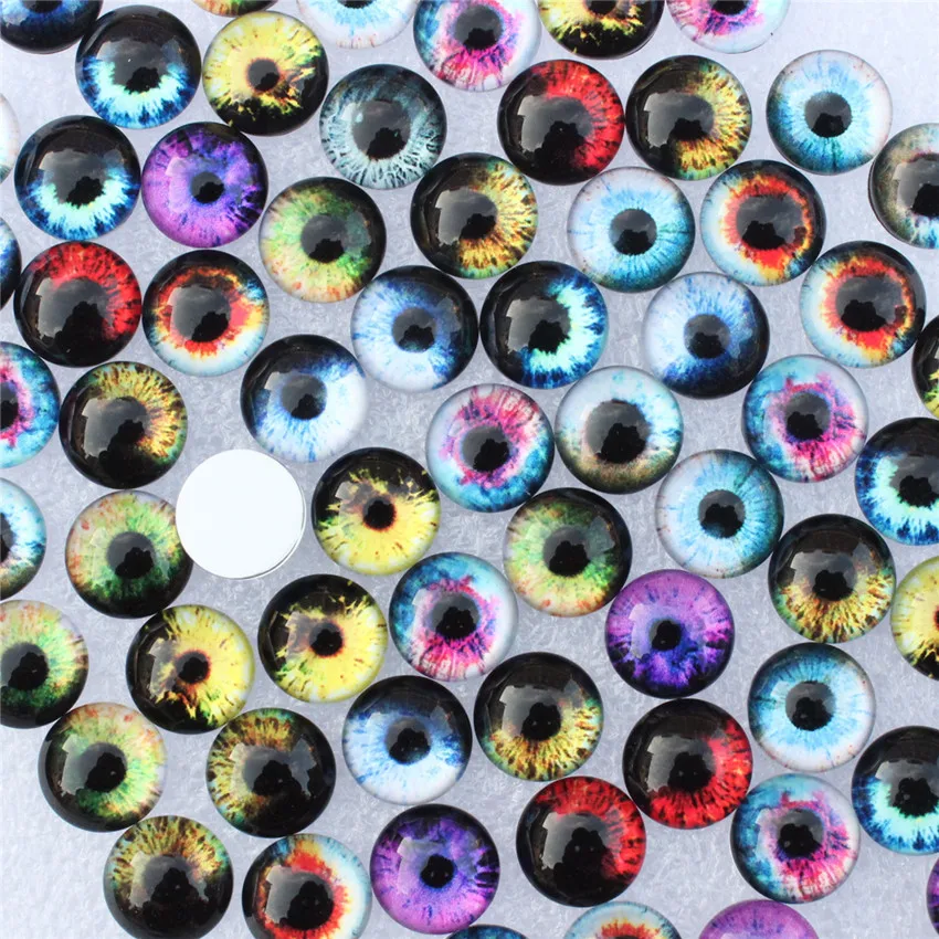 10mm Round Mixed Random Dragon Eyes In Pairs Pattern Glass Cabochon Flatback Photo Cabochons Base Accessories 50pcs/lot