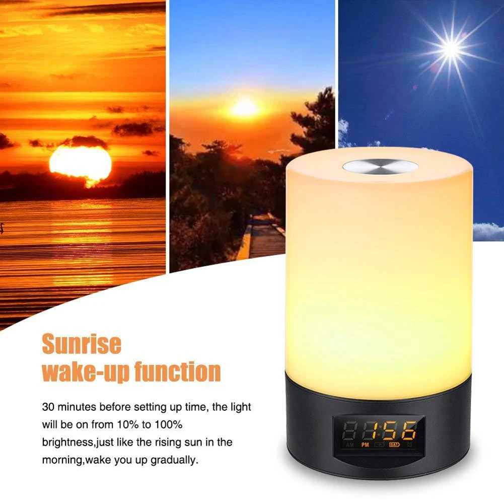 Lâmpada de Mesa Despertador do Nascer do Sol Criativo Levou Inteligente Acordar Leve Toque Noite Luz Colorida 25 Luzes noturnas