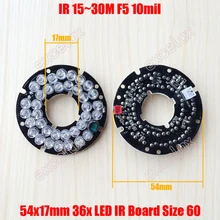 2 шт./лот 36 шт. светодиодный F5 10mil IR 15-30 метров печатная плата диаметр 54x18 мм инфракрасное ночное видение для размера 60 CCTV пуля чехол для камеры