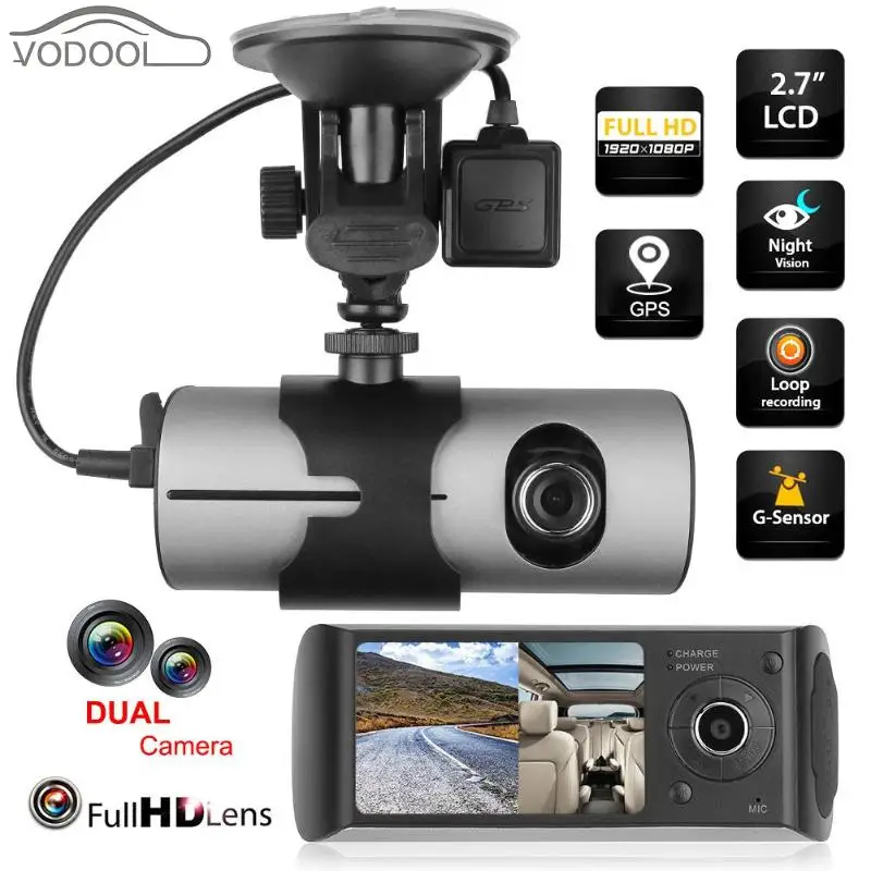 

VODOOL 2.7" LCD FHD Car DVR Camera Dual Lens Digital Video Recorder Auto GPS Logger G-sensor Rearview Dash Cam Camcorder