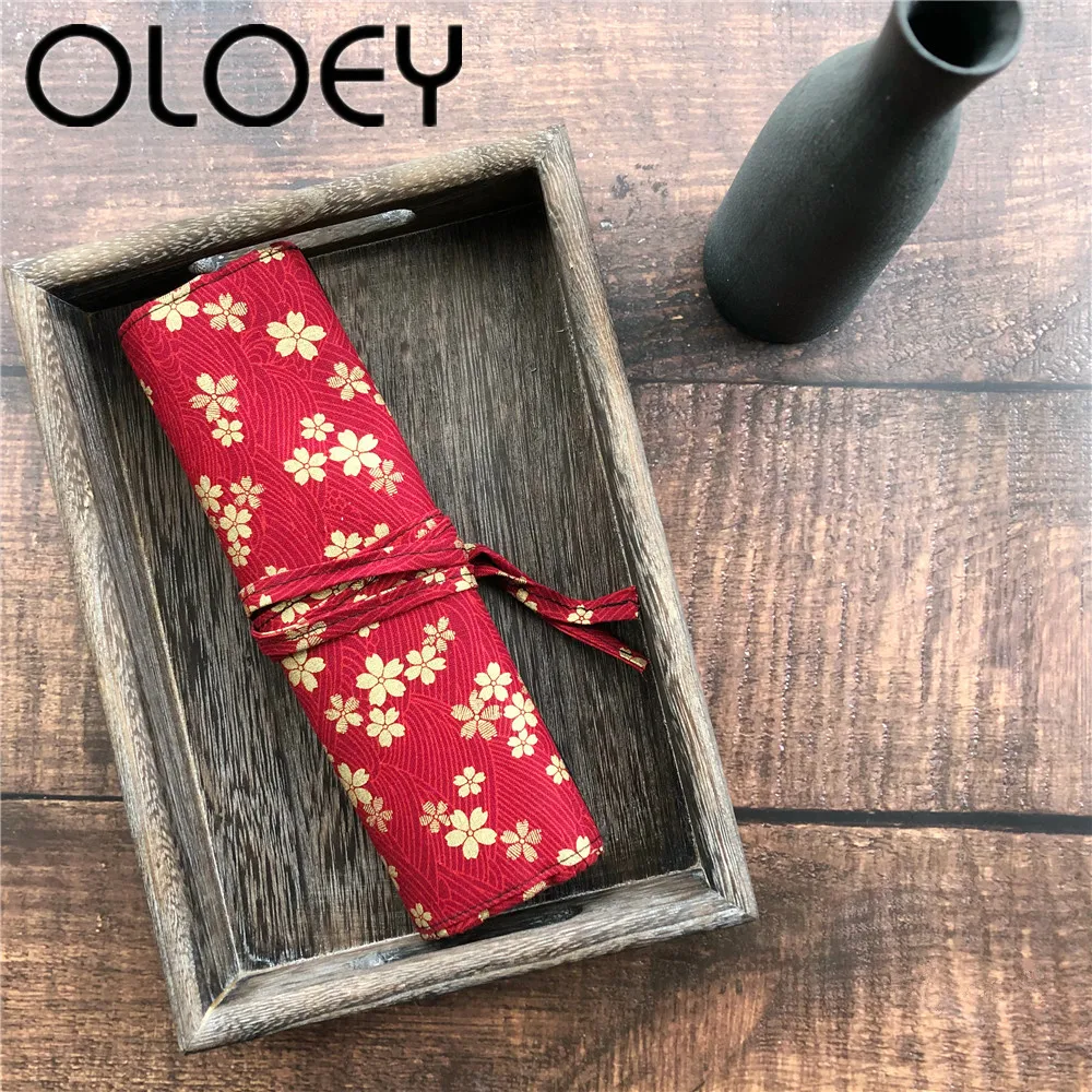 

Professional Cosmetic Makeup Brushes Bag Portable Brushes Holder Fashion Flower China Red Case Beauty Brush Bag Cosmetic Bag