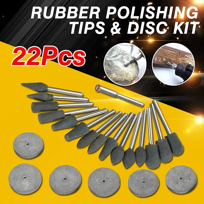 15pcs Rubber Polishing Tips + 6pcs Discs + Rod Rotary Cutting Tool Set