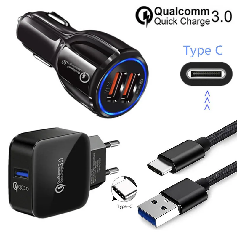 

For Samsung galaxy A8 2018 S9 S10 A50 Bluboo S3 S8 Plus Sony L1 XA1 PocoPhone F1 Type C USB Wire QC 3.0 Fast car charger adapter