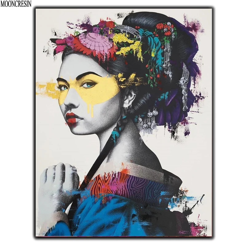 

5D Diy Diamond Painting Cross Stitch Woman Wearing Headdress Needlework 3D Diamond Embroidery Full Round Mosaic Decoration Resin