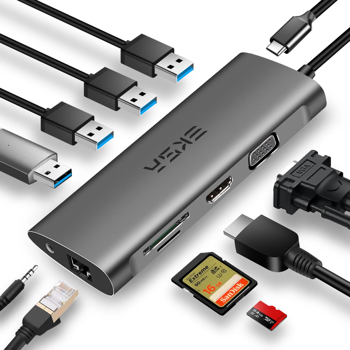 EKSA 11 в 1 USB C концентратор type C концентратор для нескольких USB 3,0 HMDI RJ45 VGA 3,5 мм разъем PD Зарядка для MacBook Pro samsung Galaxy S9 USB C