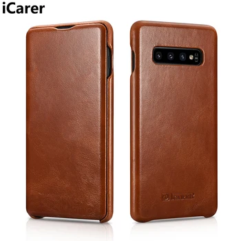

iCarer For Samsung S10 Case Cover Luxury Vintage Genuine Leather Shockproof Armor Flip Phone Case for Samsung S10 Plus Cover