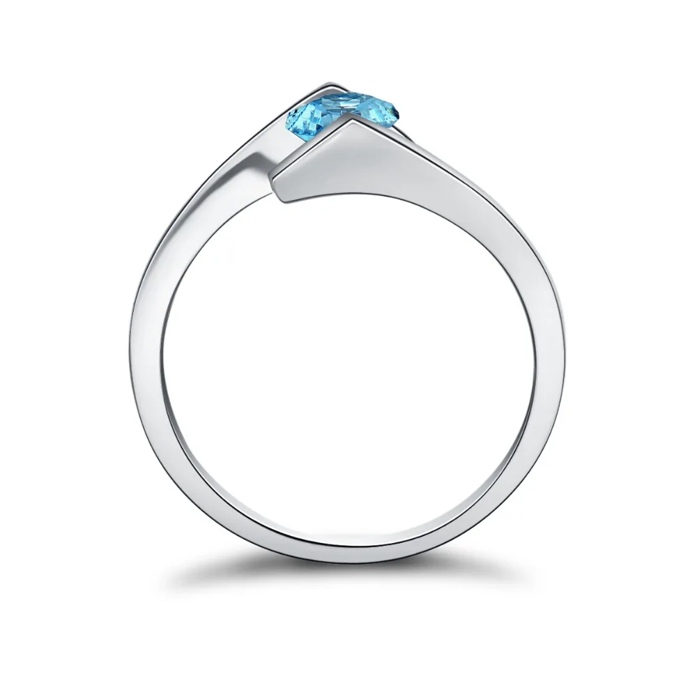 AINUOSHI Natural Blue Topaz Ring 925 Sterling Silver Jewelry 0.5ct Round Cut Gemstone Ring Engagement Wedding Solitaire Ring