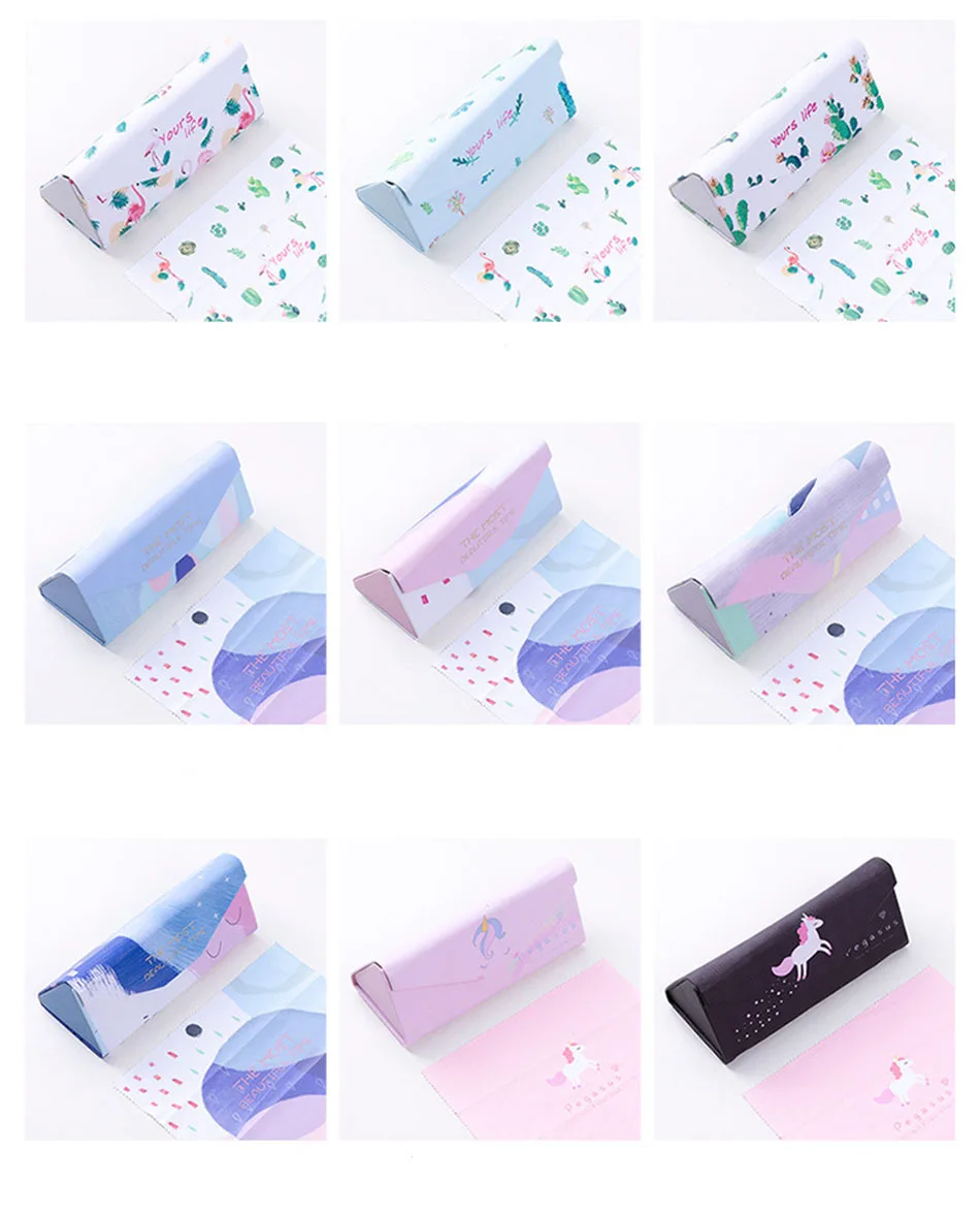 AudWhale Cute Style Sunglasses Case Fold PU Leather Simple Spectacle Case Cute Girls Portable Glasses Cases