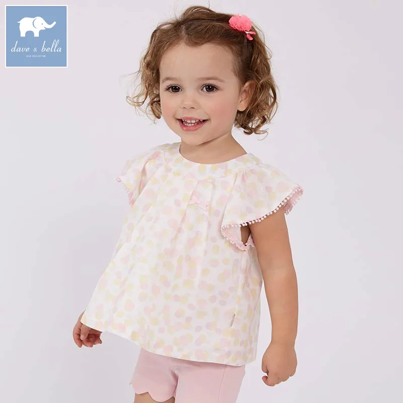 

DBZ7436 dave bella summer baby girls color dots clothing sets children infant toddler suit kids high quality clothes
