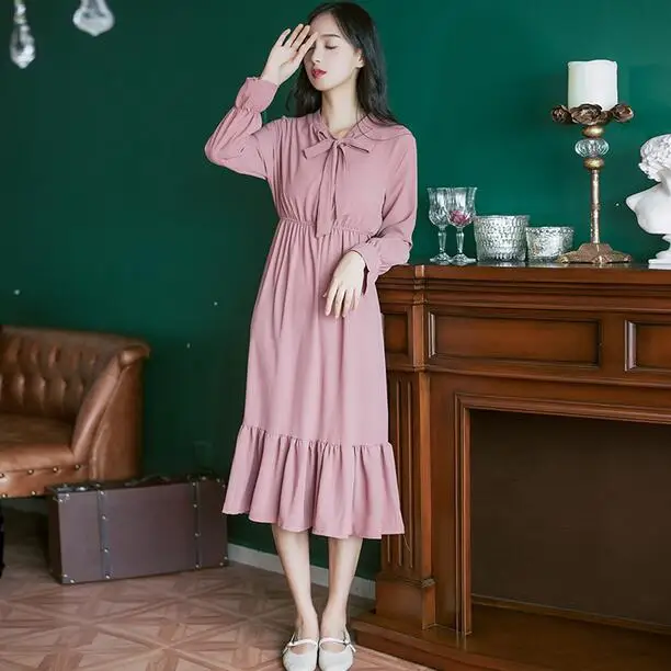

Japan Style Mori Girl Sweet Dresses 2019 New Women Long Sleeve Long Chiffon Dress Spring Autumn Clothes DC729