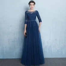 Elegant Half Sleeves Mother Of The Bride Dress 2017 A-line Floor-Length Luxury Navy BLue Plus Size Women Wedding Party Evening
