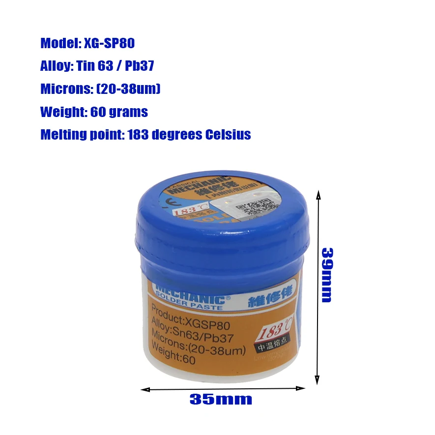 

Original Hong Kong MECHANIC-XG-SP80 solder paste SMT patch solder paste BGA rework station flux XG-80 60g