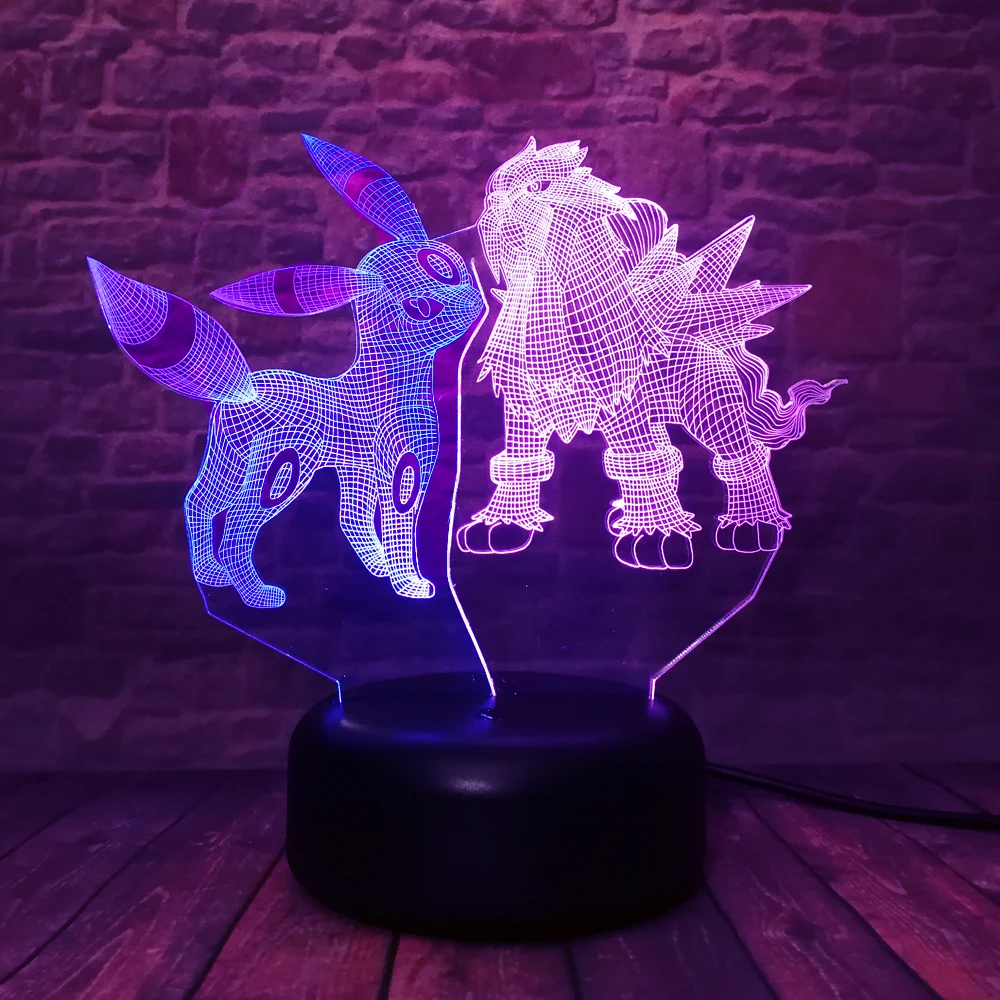 Мультяшный Аниме Pokemon Go Action Umbreon & Entei 3D микс светодиодный светильник RGB 7 цветов