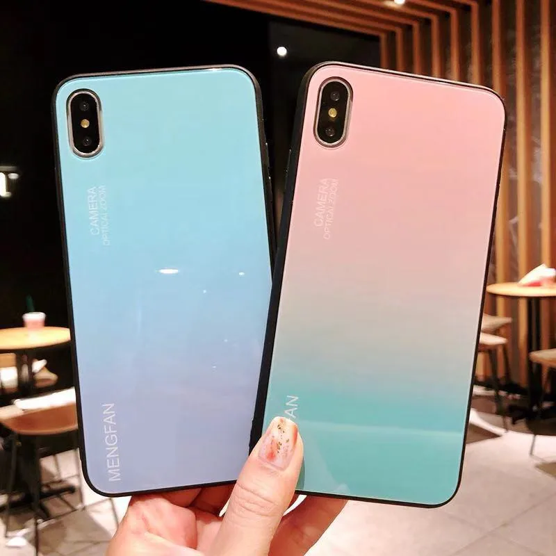 

Gradient Color Cover for Iphone 6S Plus Casse Glossy Tempered Glass Back Cover for Iphone Xr 7 8 Plus Xs Max 6Plus Fitted Case