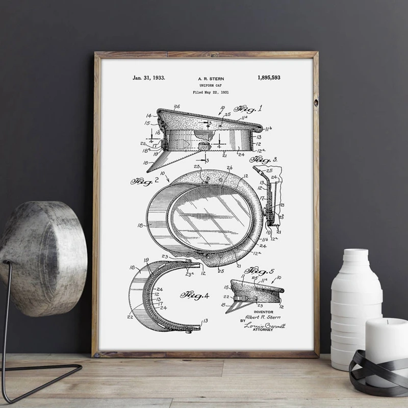 Police Hat Patent Poster Wall Decoration