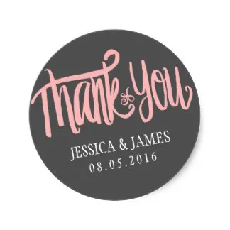 

3.8cm Pink Grey Thank You Sticker with Calligraphy Font