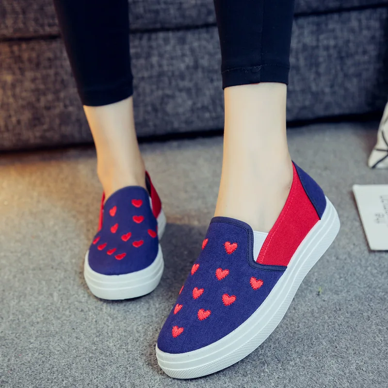 

Spring canvas women's shoes thick soled little peach heart student Lefu board shoes one foot pedal baskets femme
