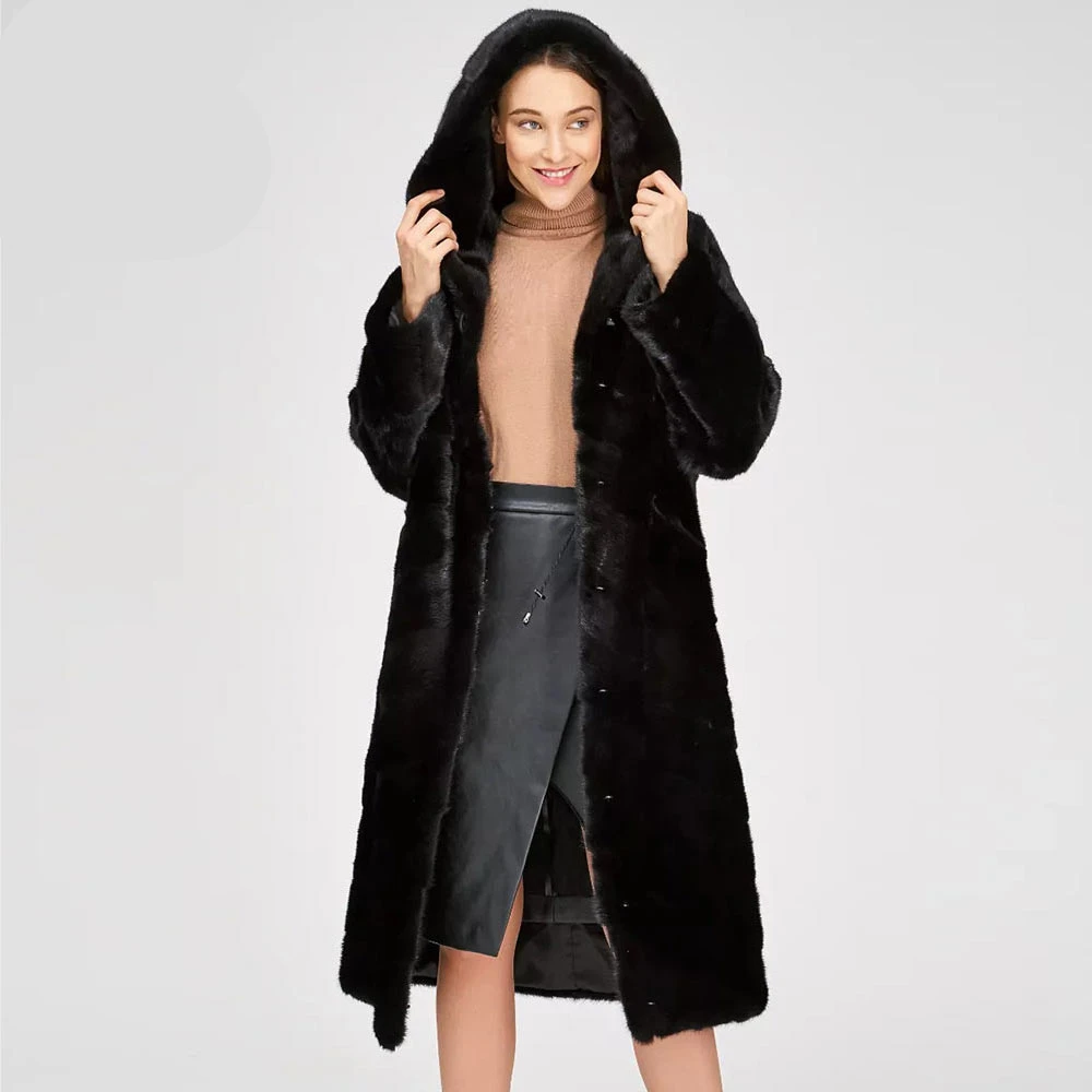 

TOPFUR Winter Customized Coats Real Fur Coat Women Natural Mink Fur Coat With Hood Outwear Full Sleeves Mandarin Collar Medium