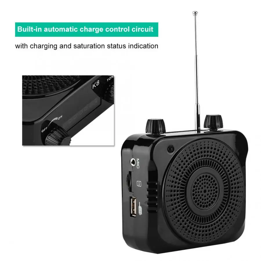Портативный усилитель аудио Megphone беспроводной радио FM USB плеер громкоговоритель с Micphone для обучения речи
