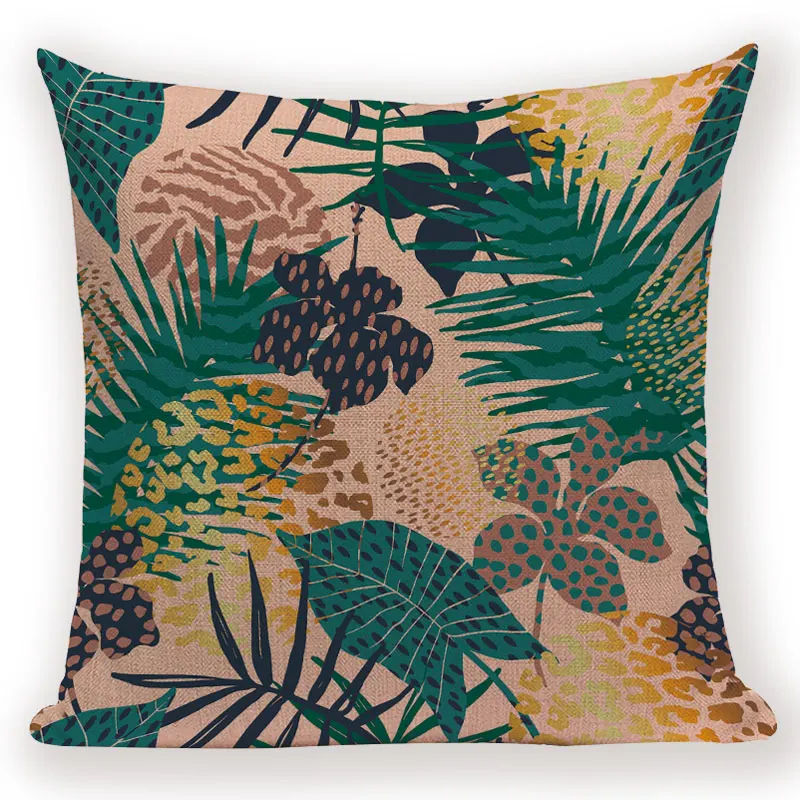Наволочки для подушек с тропическими растениями, декоративный чехол для подушек с листьями и цветами, разноцветный Чехол на подушку, льняная декоративная наволочка для дома