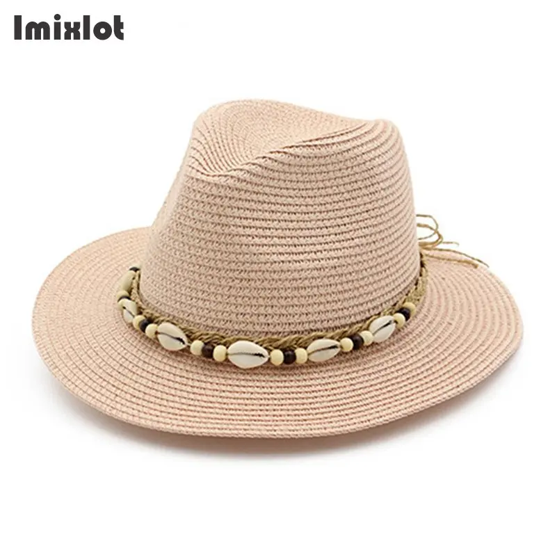 Летние шляпы для женщин в английском стиле, соломенные шляпы с широкими полями, солнцезащитный козырек, шляпа с бусинами, Панама, Шляпа Пляжная для путешествий, женская шляпа