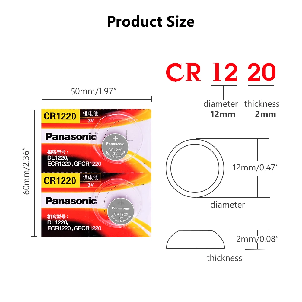 PANASONIC из 2 предметов cr1220 3v кнопочная ячейка батарейки-таблетки для мобильного часо-DL1220 BR1220 ECR1220 LM1220 KCR1220 KL1220