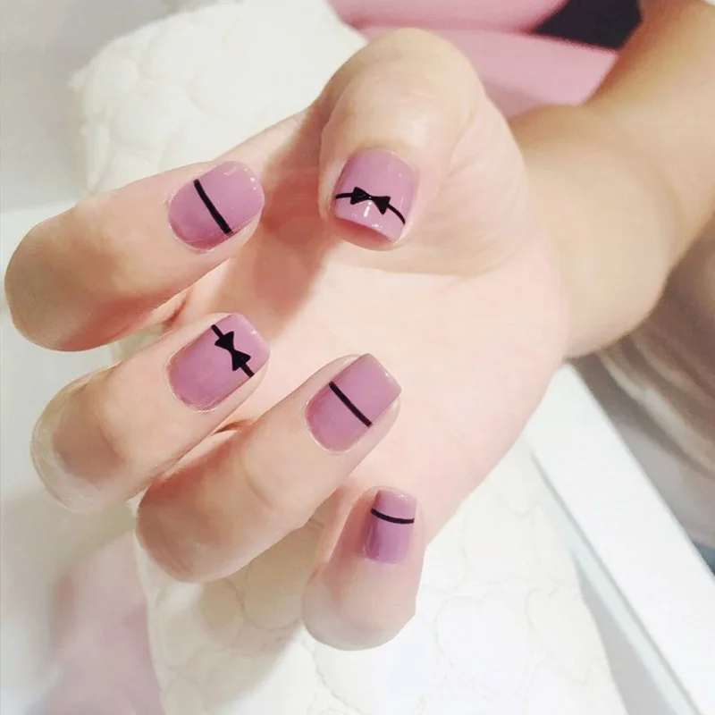 

24pcs/set Girls Cute Nude Pink Color Fake Nails Middle-long Full Cover Nail Art Tips with Glue DIY Fashion Artificial Nail