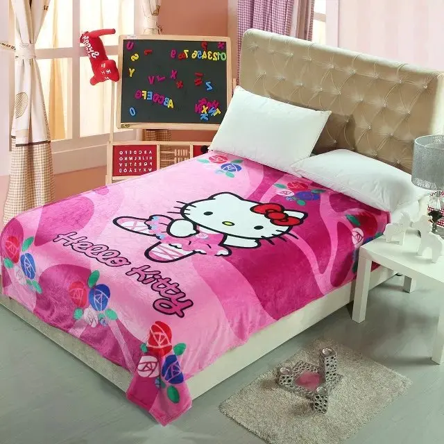 Baby Kids Hello Kitty Blanket Coral Fleece Blanket On The Bed Soft