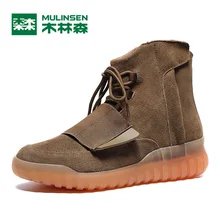 MULINSEN Коровы Замши Kanye West Мужчины Моды Сапоги Стороны Молнии Обувь Зима Комфорт Мужской гум-резиновая подошва Полусапожки 260116