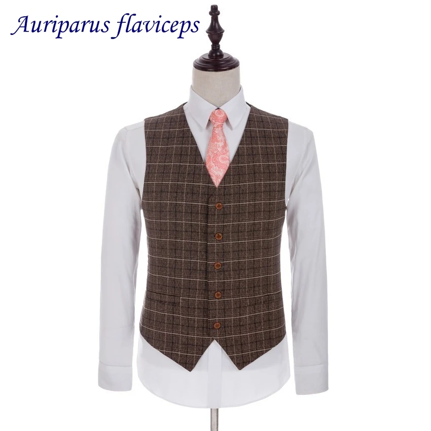 

New Wool Custom Made Crown Plaid Men Suit Vest And Pant Slim Fit Wedding Suit Waistcoat For Men's Tailor Made Suit (Pants+Vest)