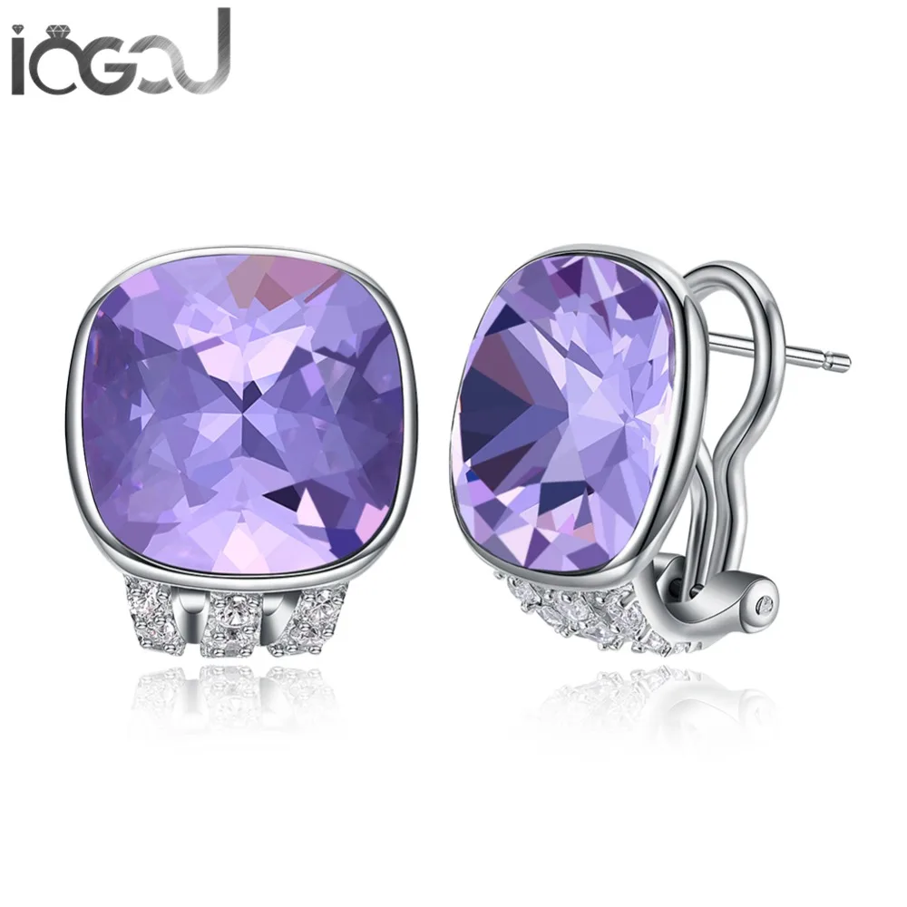 

IOGOU 925 Sterling Silver Purple /Green /Blue/ Red /Black Ear Hoop Earrings Crystal From Swarovski Wedding Party Hoop Earrings