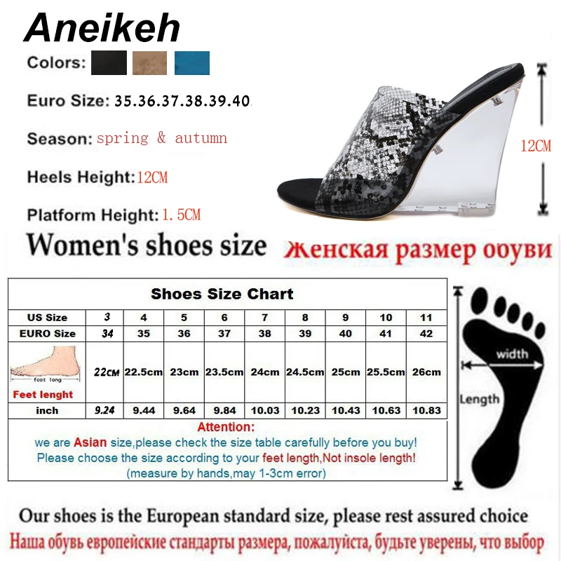 Aneikeh Summer Women's Sexy Slippers Transparent Snake Wedge Slippers Toe Super High Trapezoidal High Heel Shoes Size 35-40