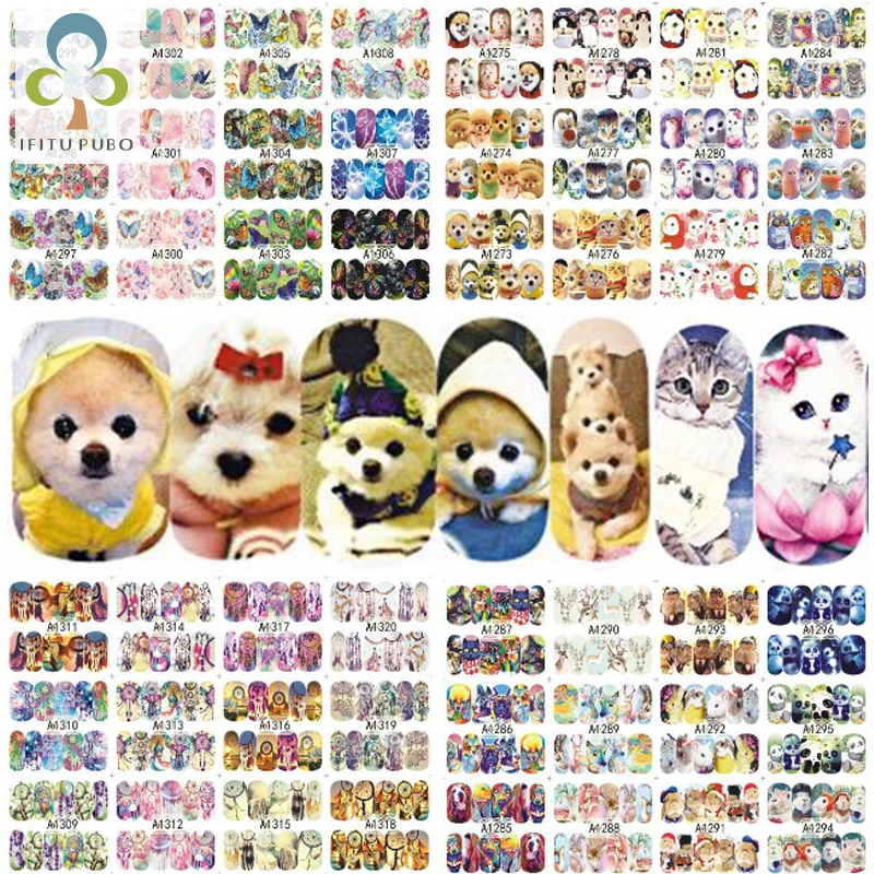 48 листов милые животные ногтей воды StickerDog щенки кошка сова Бабочка Дизайн