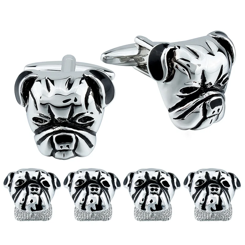 

Kawaii Puppy Cufflinks with Studs Cute Pug Dog Cuff Link Stud Button Set for Gentlemen Tuxedo Shirt Pack with Box