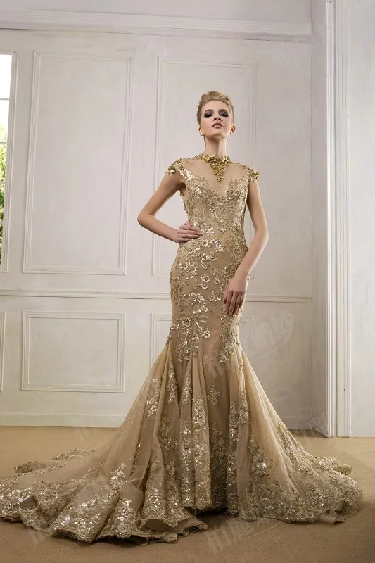 gold mermaid wedding gown